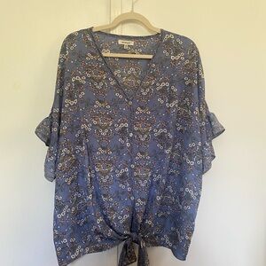 Max Studio Floral Blue Blouse 1X